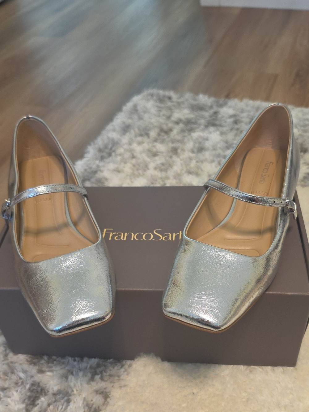 Franco Sarto Metallic Silver Mary Jane Flats